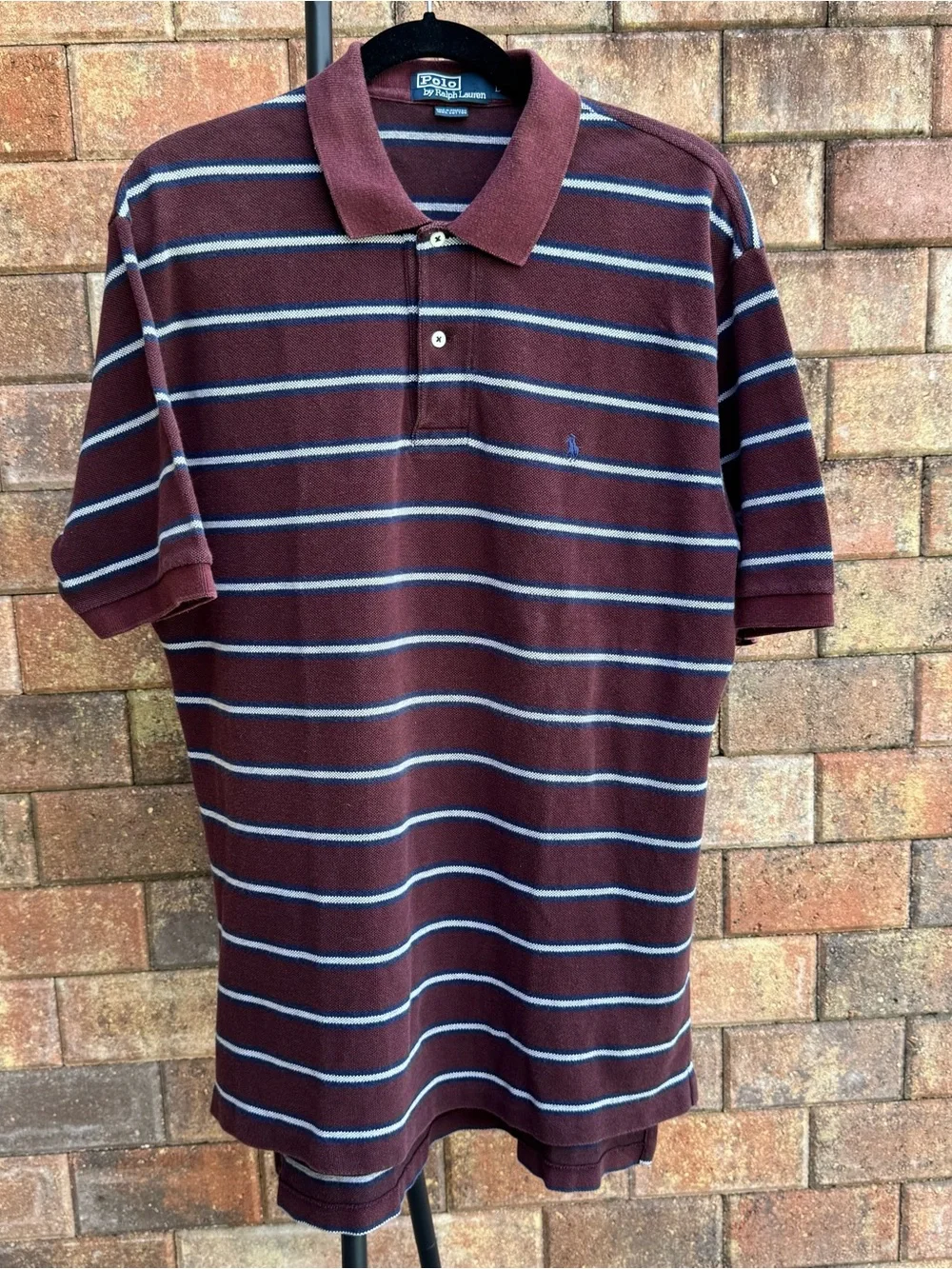 Ralph Lauren Men’s Burgundy Polo with Navy and White Stripes